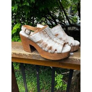 Bedstu Distressed White leather & Wood Platform Sandals Shoes Fontella 9.5